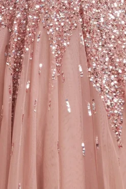 Sunray Hand Embellished Sequin A-Line Sleeveless Maxi Dress - Blush Pink by Goddiva
