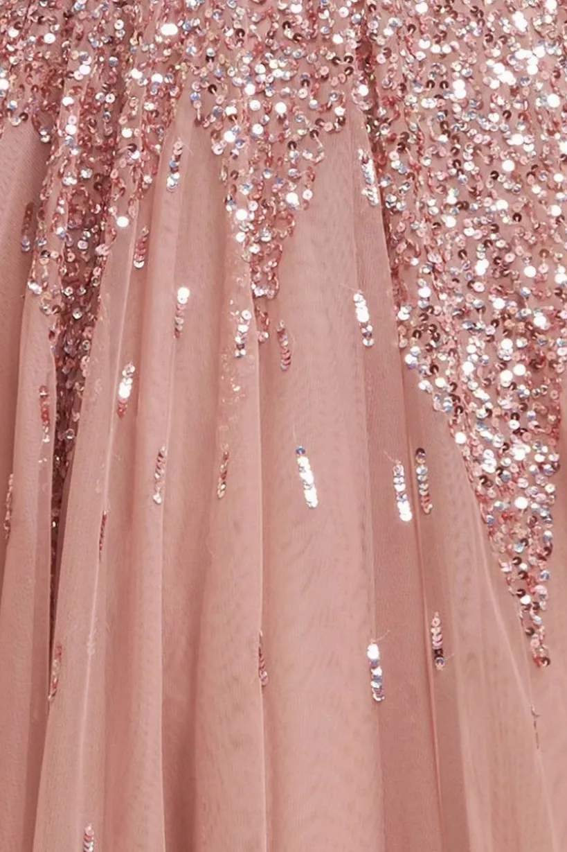 Sunray Hand Embellished Sequin A-Line Sleeveless Maxi Dress - Blush Pink by Goddiva