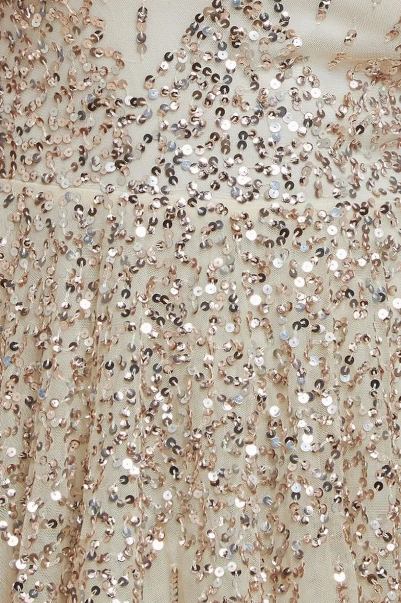 Sunray Hand Embellished Sequin A-Line Sleeveless Maxi Dress - Ivory by Goddiva