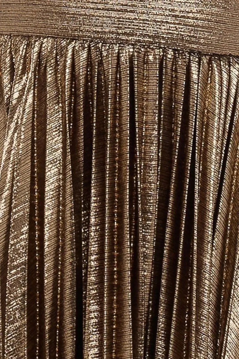 Sunrise Foil Halterneck A-Line Maxi Dress - Bronze by Goddiva