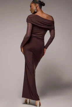 Super Split Front Drawstring Maxi Skirt - Brown by Goddiva