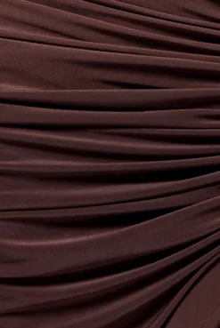 Super Split Front Drawstring Maxi Skirt - Brown by Goddiva