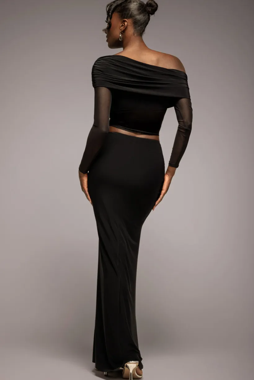 Super Split Front Drawstring Maxi Skirt - Black by Goddiva
