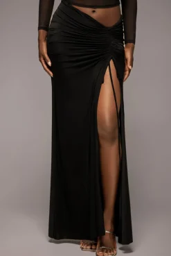 Super Split Front Drawstring Maxi Skirt - Black by Goddiva