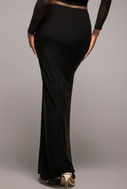 Super Split Front Drawstring Maxi Skirt - Black by Goddiva