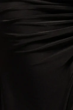 Super Split Front Drawstring Maxi Skirt - Black by Goddiva