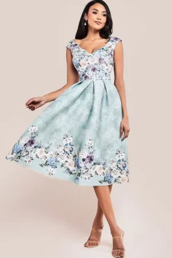 Sweetheart Floral Midi Dress - Sage Green by Goddiva