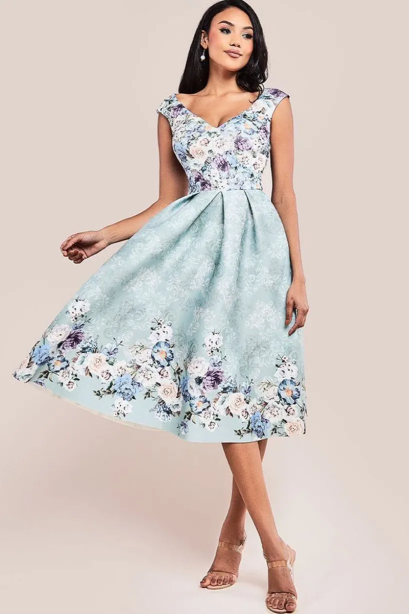Sweetheart Floral Midi Dress - Sage Green by Goddiva