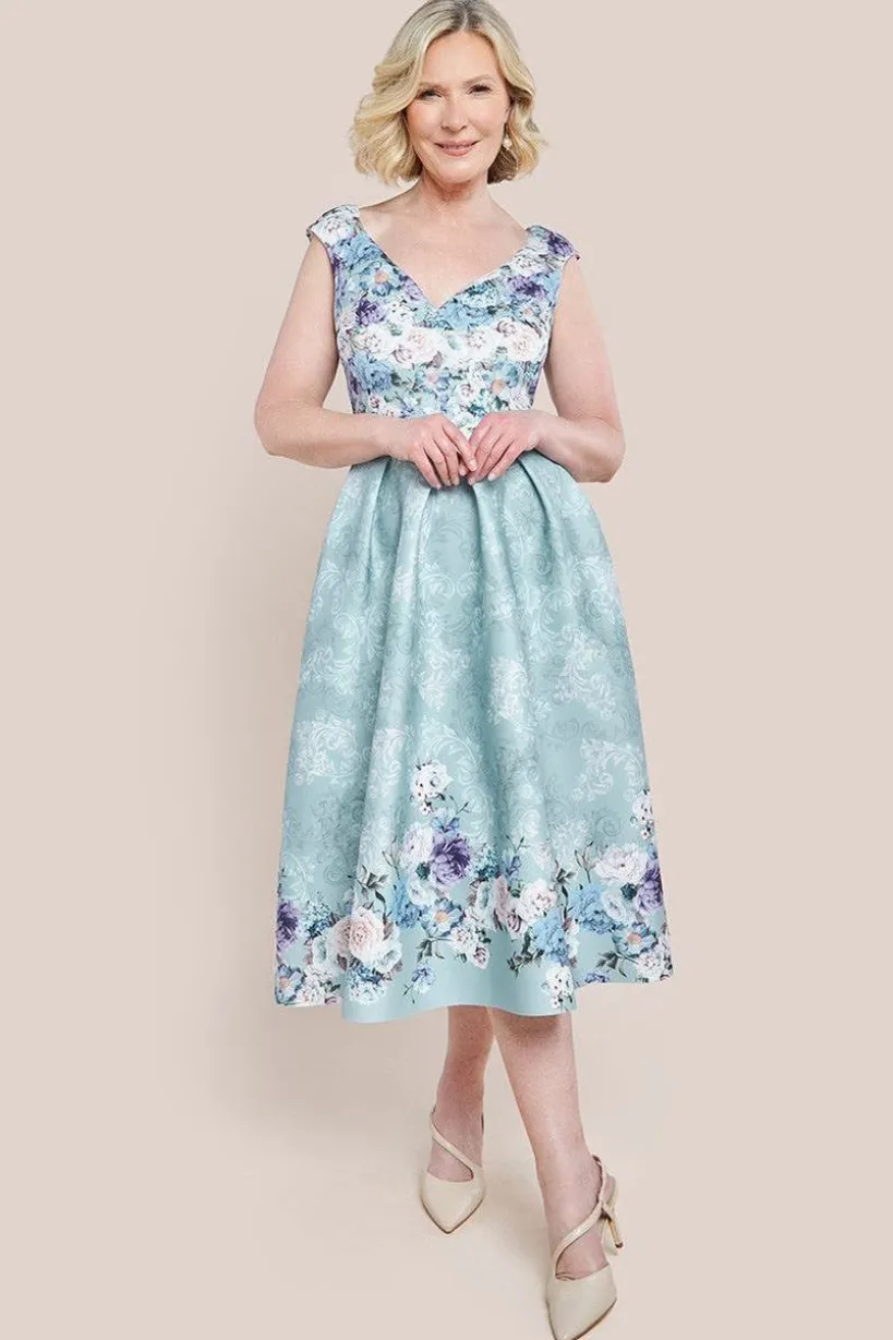 Sweetheart Floral Midi Dress - Sage Green by Goddiva