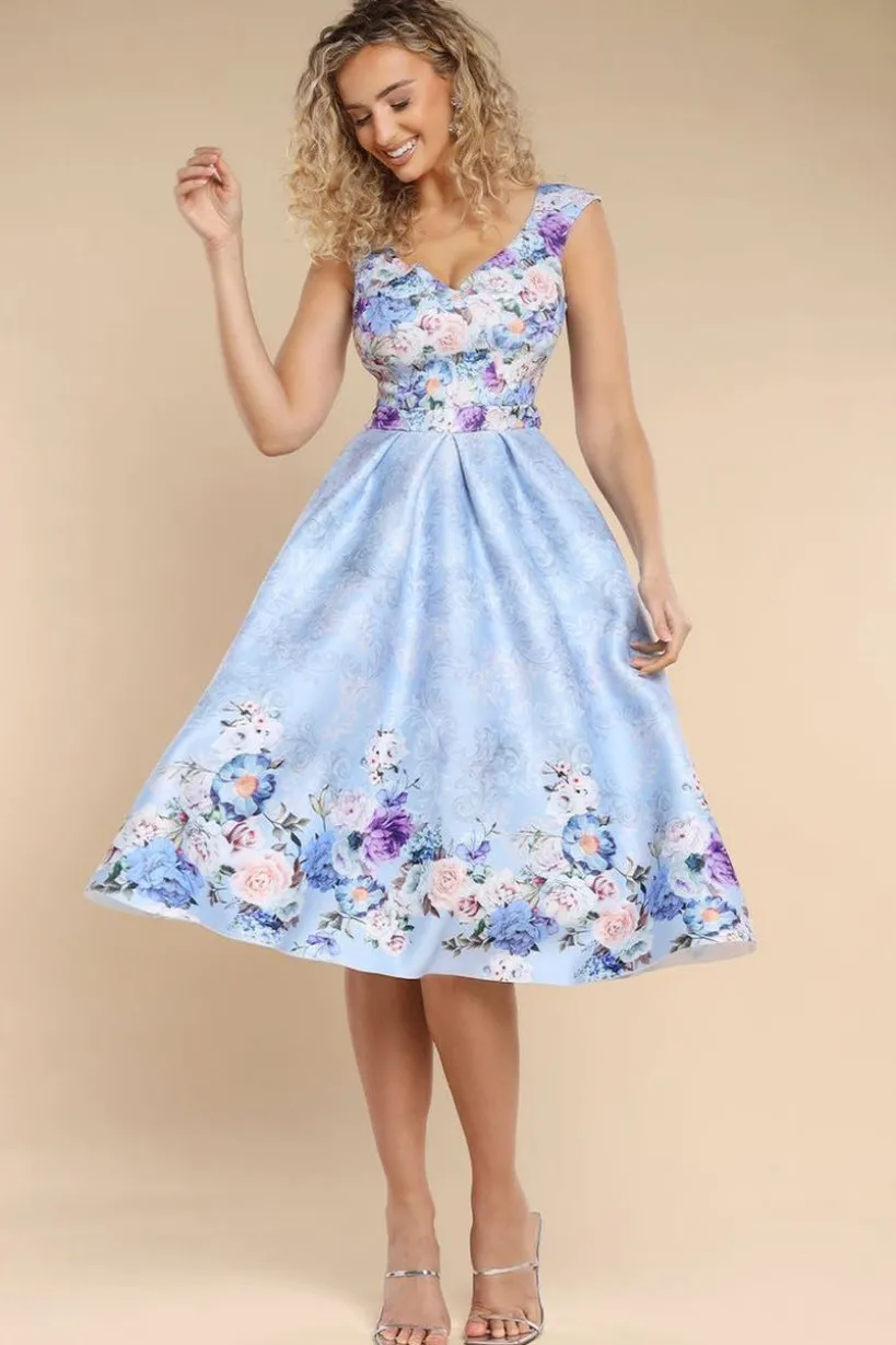 Sweetheart Floral Midi Dress - Powder Blue by Goddiva