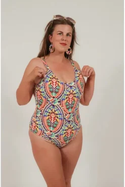 Swimsuit In Multicoloured Aztec Print by Maribela