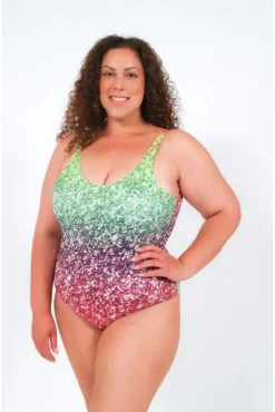 Swimsuit In Rainbow Glitter Print by Maribela