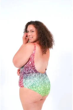 Swimsuit In Rainbow Glitter Print by Maribela