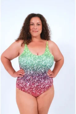 Swimsuit In Rainbow Glitter Print by Maribela