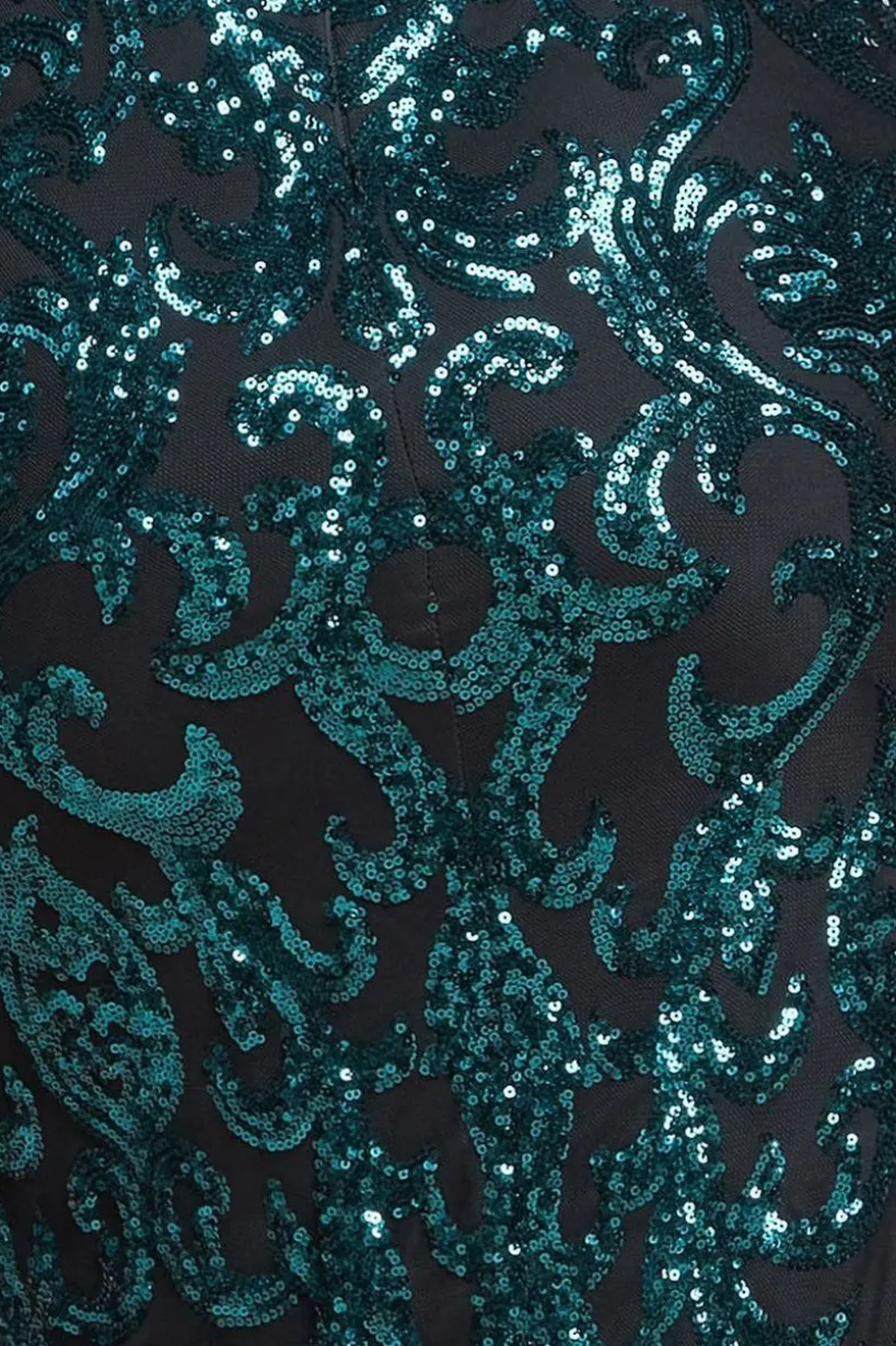 Tassel & Sequin Midaxi With Front Split - Emerald Green by Goddiva Plus