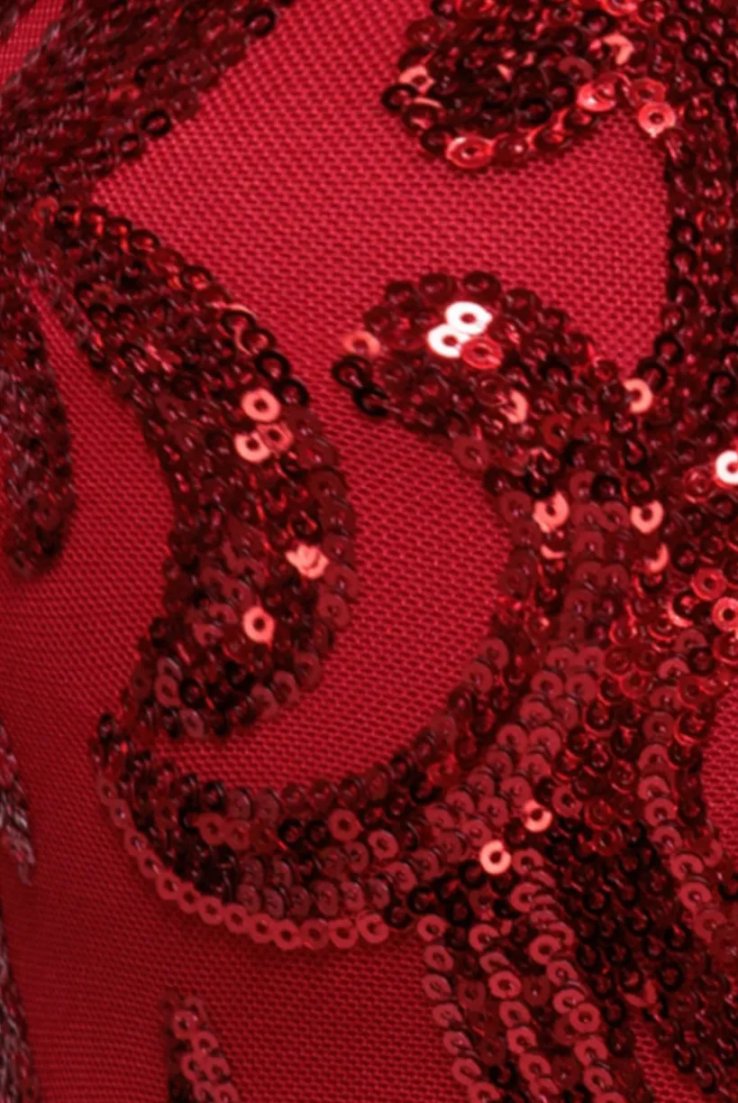 Tassel & Sequin Midaxi With Front Split - Red by Goddiva