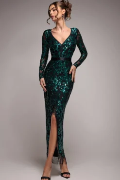 Tassel & Sequin Midaxi With Front Split - Emerald Green by Goddiva