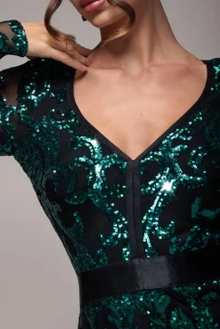 Tassel & Sequin Midaxi With Front Split - Emerald Green by Goddiva