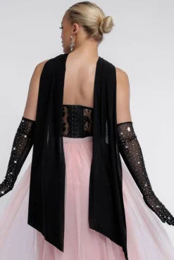 Textured Floral Mesh Corset Tulle Gathered Midaxi Skirt Jersey Scarf & Diamante Embellished Mesh Gloves by Goddiva
