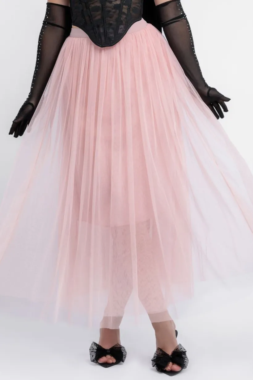 Textured Floral Mesh Corset Tulle Gathered Midaxi Skirt Jersey Scarf & Diamante Embellished Mesh Gloves by Goddiva