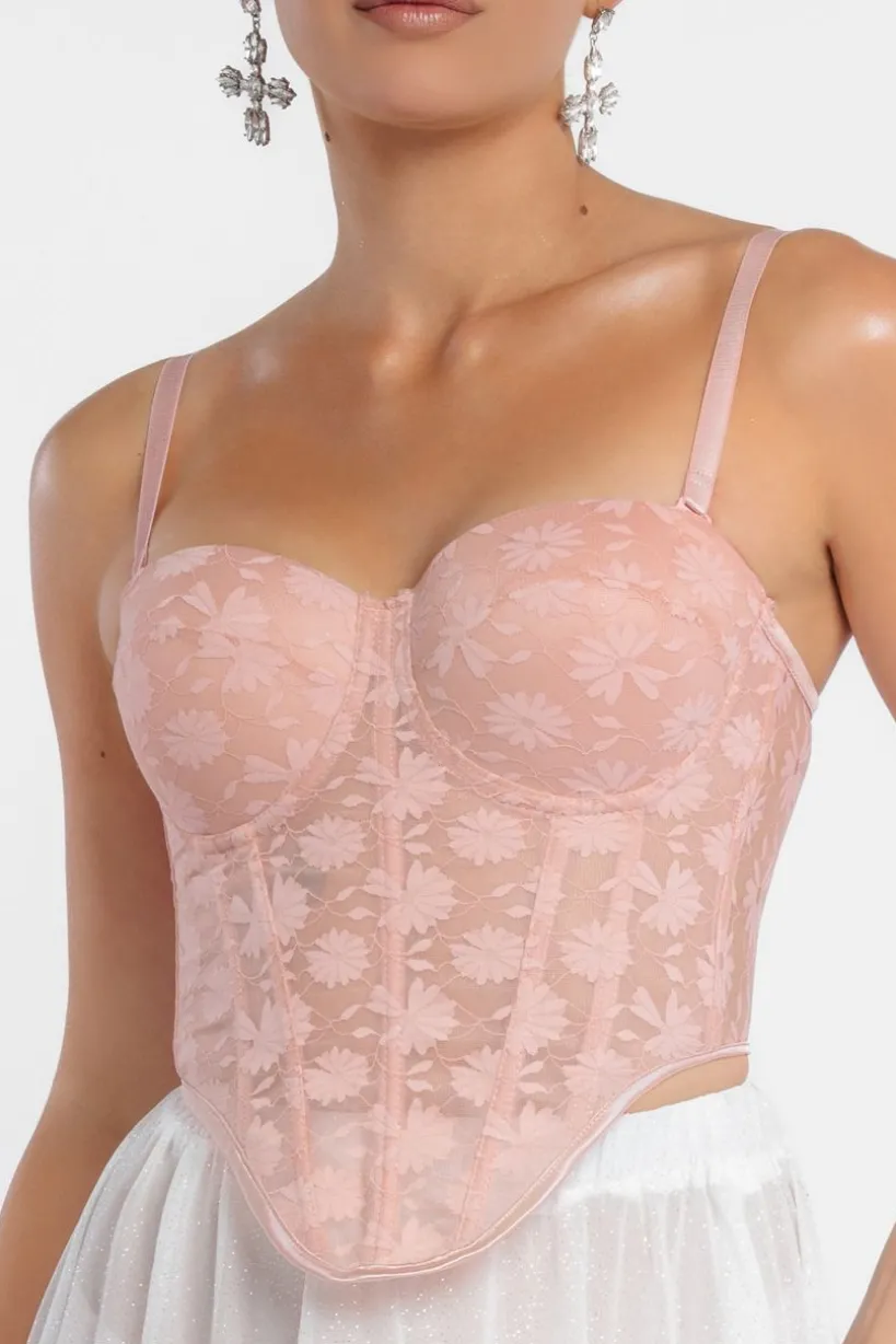 Textured Floral Mesh Corset by Goddiva