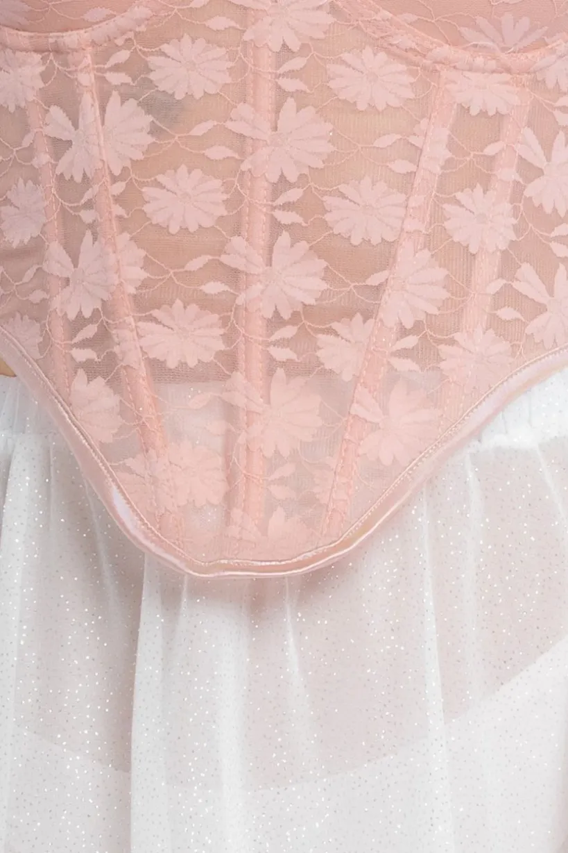Textured Floral Mesh Corset by Goddiva