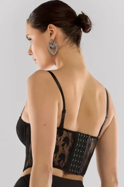 Textured Floral Mesh Corset by Goddiva