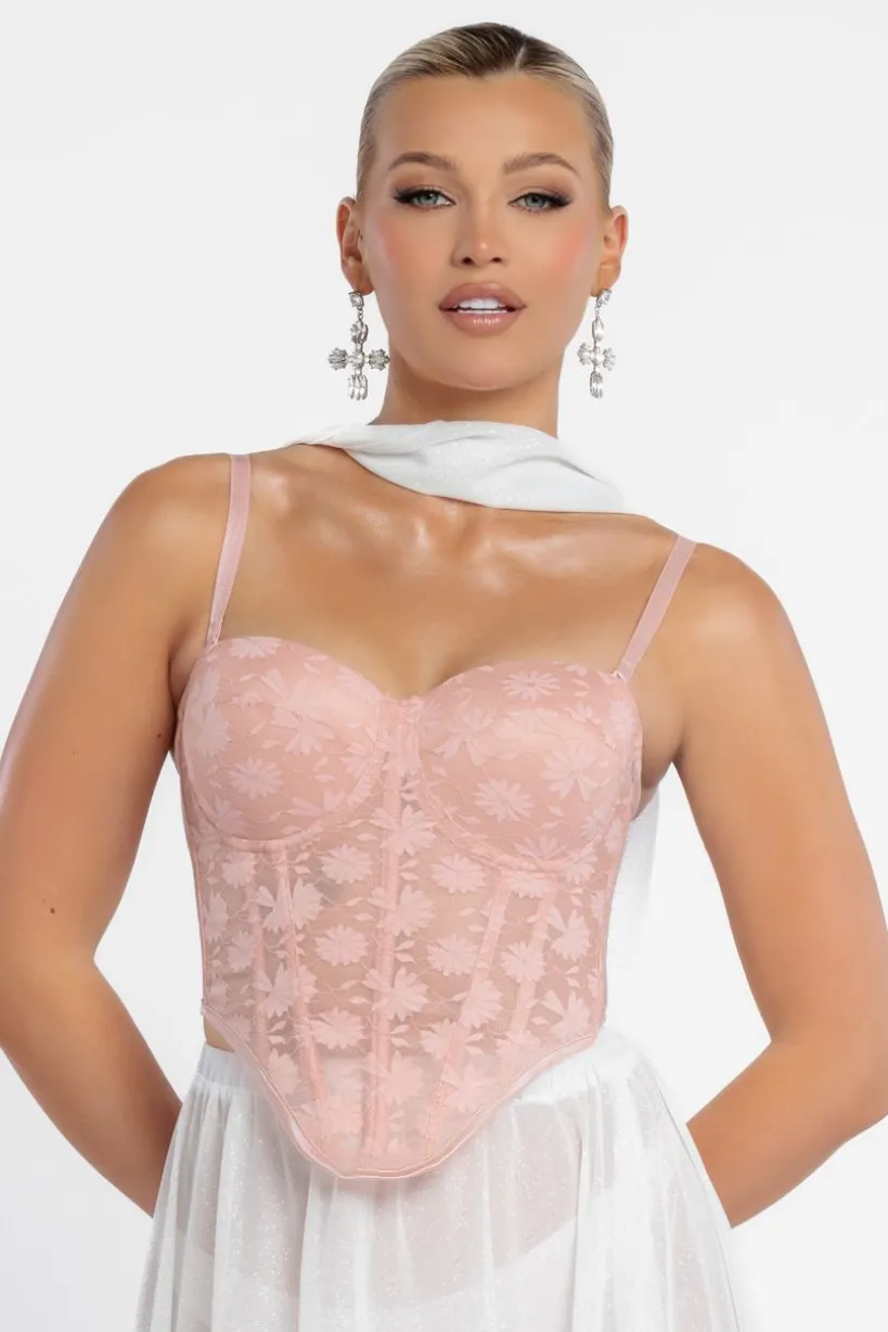 Textured Floral Mesh Corset by Goddiva