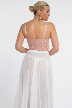 Textured Floral Mesh Corset by Goddiva