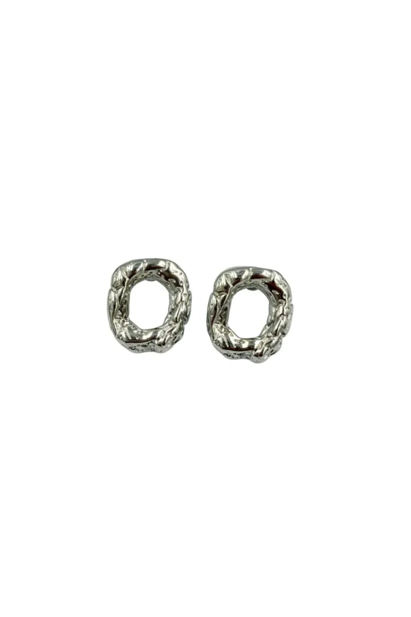 Textured Oblong Earring In Silver by Last True Angel