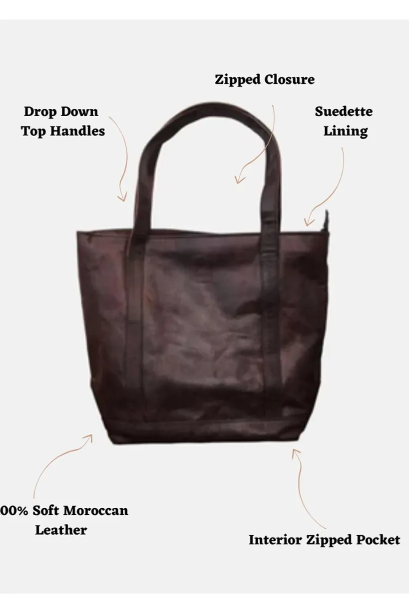 The Nador Tote Bag In Dark Brown by Berber Leather