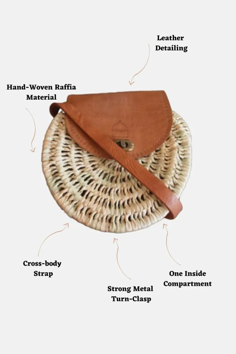 The Safi Rattan Round Bag - Loose Weave by Berber Leather