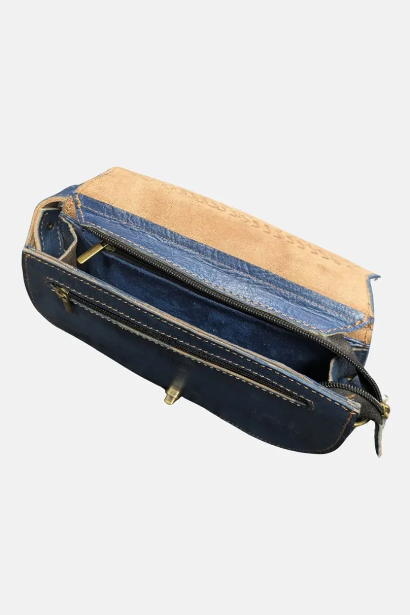 The Temara Embossed Saddle Bag In Navy Blue by Berber Leather