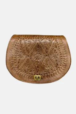 The Temara Embossed Saddle Bag In Brown by Berber Leather