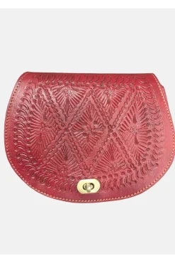 The Temara Embossed Saddle Bag In Red by Berber Leather