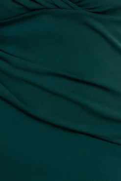 Three-Quarter Faux Wrap Neck Maxi Dress - Emerald Green by Goddiva Plus