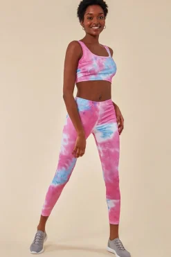 Tie-dye Crop Top With Leggings Set - Pinkblue by Cosmochic