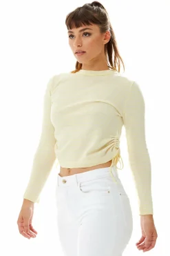 Top In Yellow And White Stripes With Long Sleeves by Liquorish