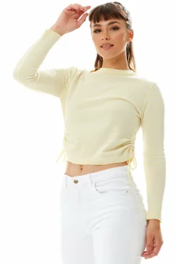 Top In Yellow And White Stripes With Long Sleeves by Liquorish