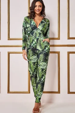 Tropical Print Jumpsuit - Green by Goddiva