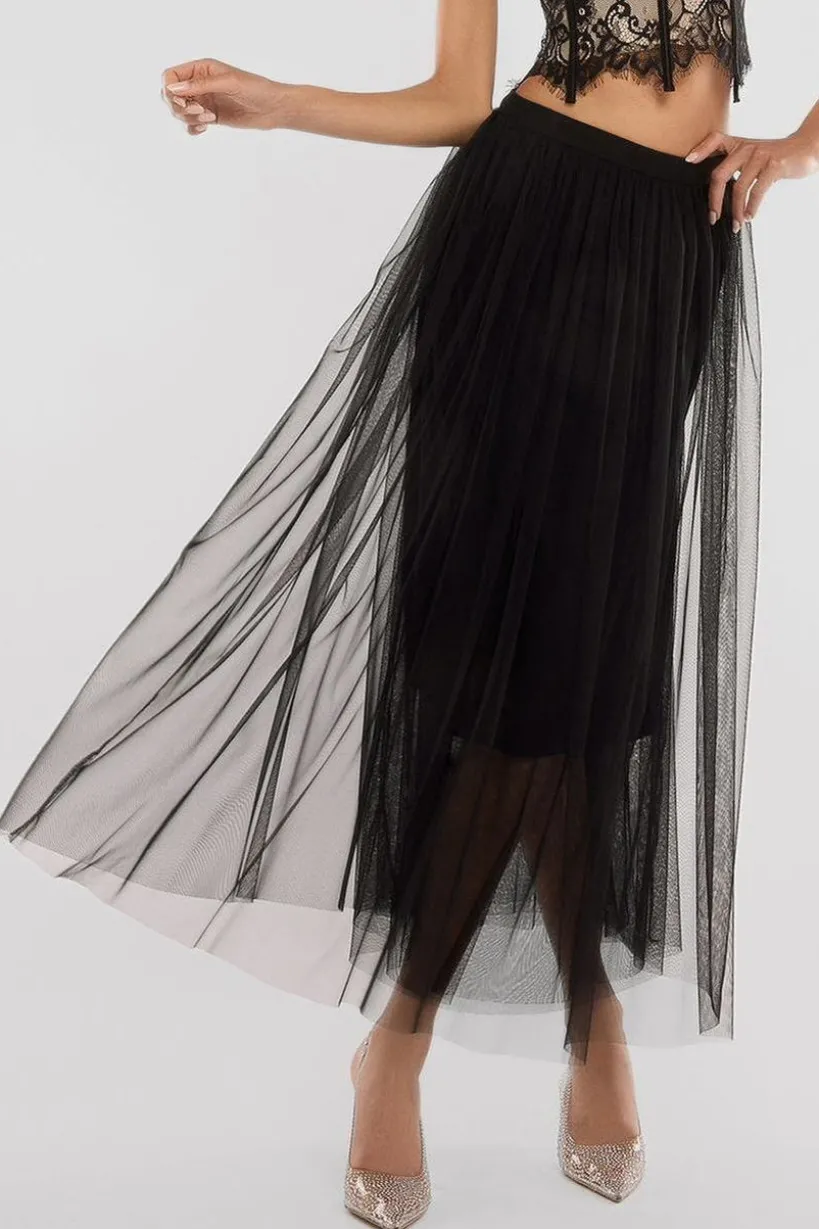 Tulle Gathered Midaxi Skirt by Goddiva