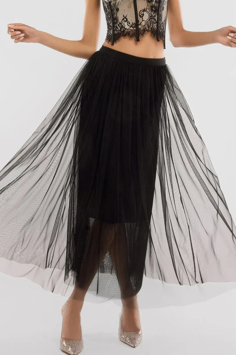 Tulle Gathered Midaxi Skirt by Goddiva