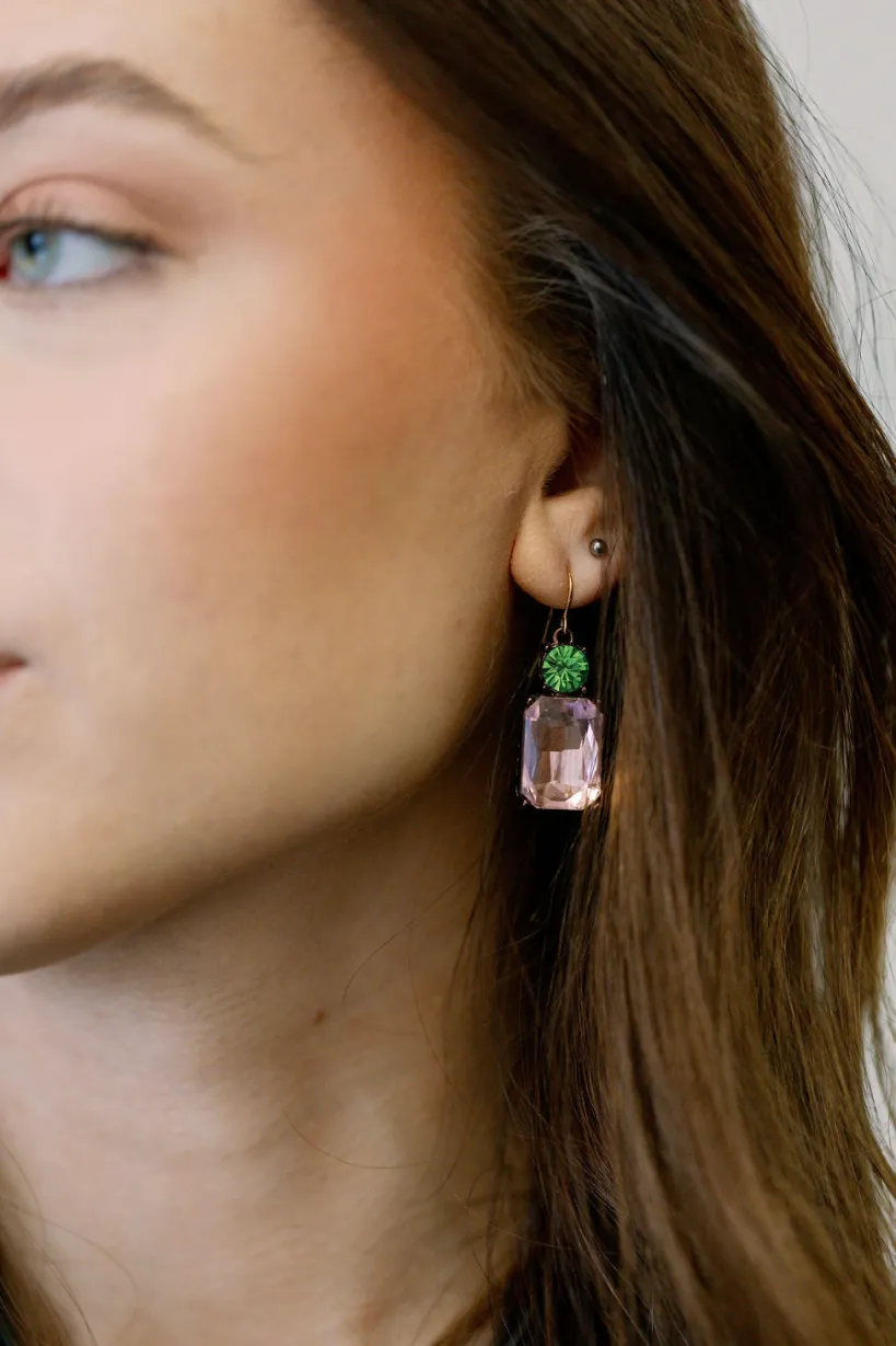 Twin Gem Hook Earring In Pink With Green by Last True Angel