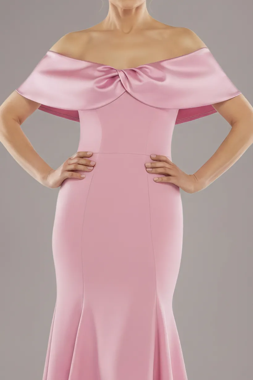 Twist Knot Satin & Scuba Bardot High Low Midi Dress - Blush Pink by Goddiva