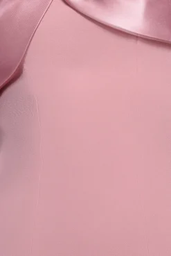 Twist Knot Satin & Scuba Bardot High Low Midi Dress - Blush Pink by Goddiva