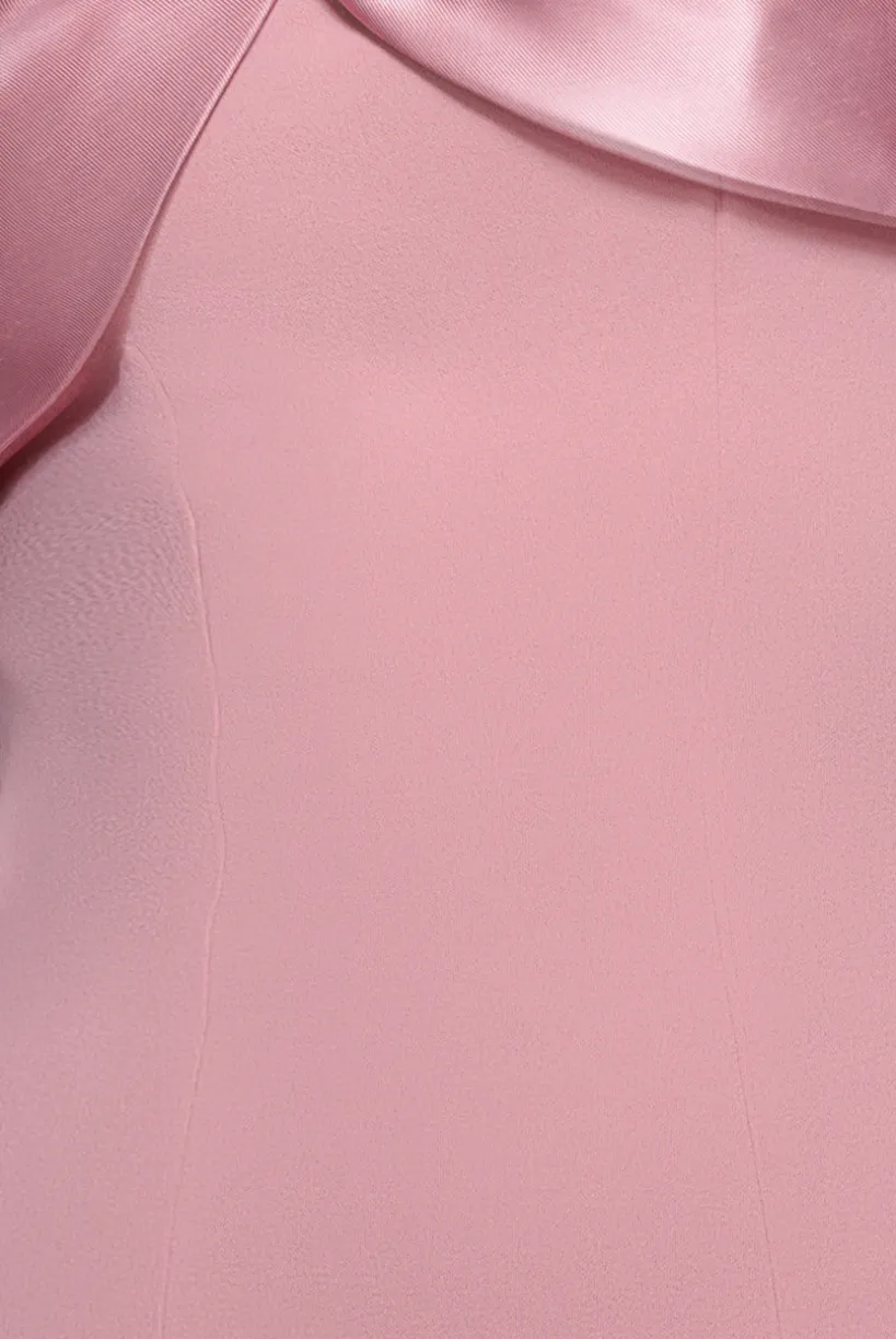 Twist Knot Satin & Scuba Bardot High Low Midi Dress - Blush Pink by Goddiva