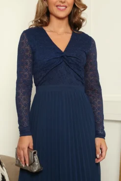 Twist V-Neck Long Sleeve Pleated Dress by Double Second