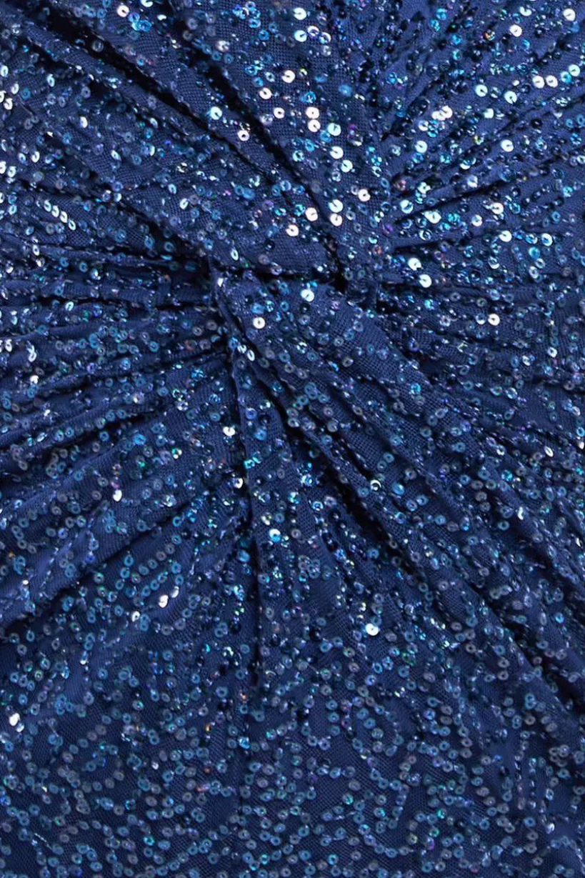 Twisted Front Sequin Maxi Dress - Navy by Goddiva