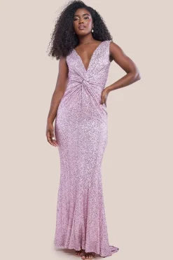 Twisted Front Sequin Maxi Dress - Blush by Goddiva