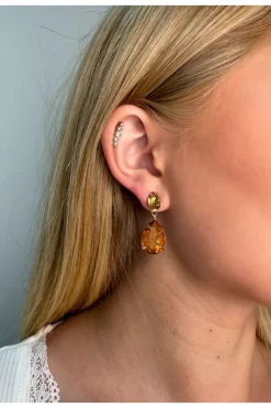 Two Tone Claw Set Teardrop Gem Earring In Yellow Amber by Last True Angel
